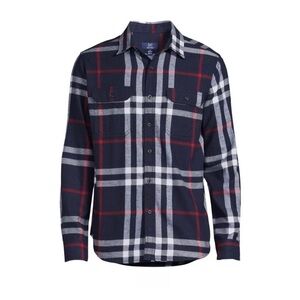 GEORGE Mens Super Soft Flannel Shirt Size 2XLT 50-52 Plaid Navy White & Red New